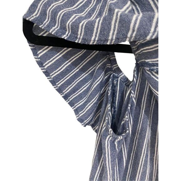 American Eagle woven and ruffled off the shoulder blue and white striped dress - Picture 5 of 7